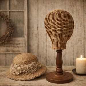 Vintage Wooden & Wicker Hat Display Stand | Millinery Mannequin